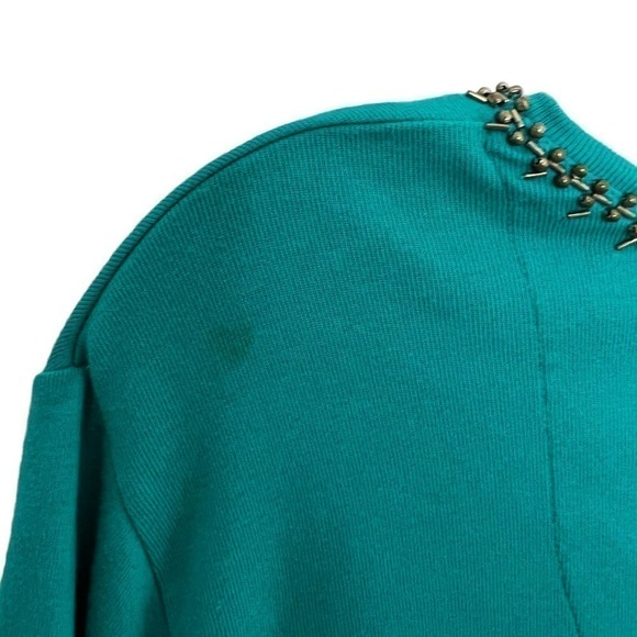 Chicos Beaded Longsleeve V Neck Top Teal Blue Size 1 US 8 - Picture 5 of 6